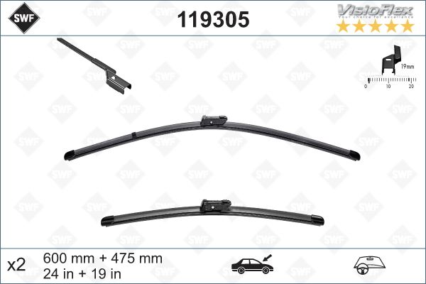 VALEO SİLECEK SÜPÜRGESİ ÖN ÜSTTEN BASMALI GOLF5-GOLF6-JETTA-PASSAT-CADDY-YETI 600 x 475 mm OEM: 1Q1998002-3C1998002-5K1955425 - VALEO 119305 kodlu oto yedek parça görseli