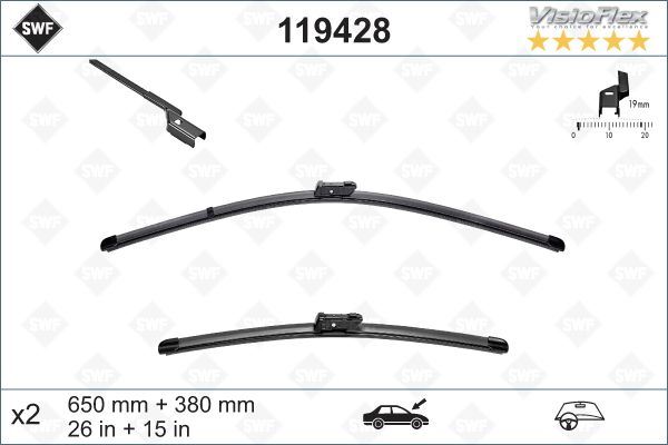 VALEO ÖN SİLECEK SÜPÜRGESİ 650/380MM MUZ TİPİ PARTNER TEPE - BERLINGO 08 GRANDE PUNTO -LINEA 08 FIAT 5 00L 12 FIESTA VI 08 CORSA D 06 CORSA E 14 AVEO 11 MITO 09 SWF OEM: 8A6JS17528AA-1726328 - VALEO 119428 kodlu oto yedek parça görseli