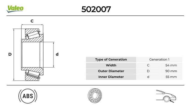 VALEO ÖN TEKER RULMANI FIAT DUCATO 06 CITRO N JUMPER II 06 PEUGEOT BOXER 06 54x90x55 OEM: 1606374680-51745702-3326.71 - VALEO 502007 kodlu oto yedek parça görseli