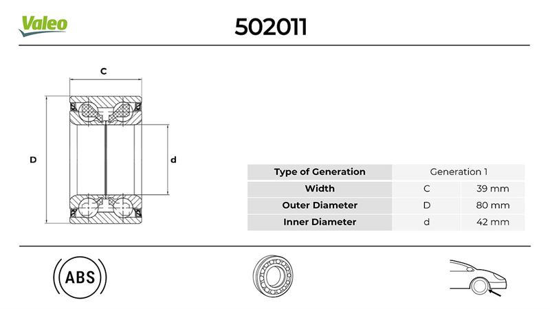 VALEO ÖN TEKER RULMANI ABS Lİ RENAULT MEGANE III 09> FLUENCE 09> MEGANE IV 15> SCENIC III 09> DACIA DUSTER 10> DOKKER 12> LODGY 12> 1.0TCe 1.2TCe 1.3TCe 1.5dCi 1.6dCi 2.0 42x80x39 OEM: 402107049R-6040145834-402108022R - VALEO 502011 kodlu oto yedek parça görseli