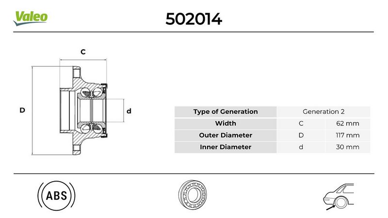 VALEO ARKA TEKER PORYASI RULMANLI DOBLO-BIPPER-NEMO-TEMPRA-MAREA-PALIO-SIENA-PUNTO-FIORINO-LINEA ABS Lİ 30x117x61.7 OEM: 1606635380-46512973-71714463 - VALEO 502014 kodlu oto yedek parça görseli