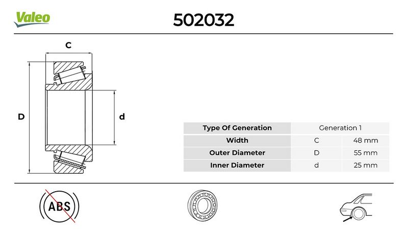 VALEO ARKA TEKER RULMANI RENAULT MEGANE II 02 SCENIC II 02 GRAND SCENIC II 02 48x25x55 OEM: 7701208059 - VALEO 502032 kodlu oto yedek parça görseli