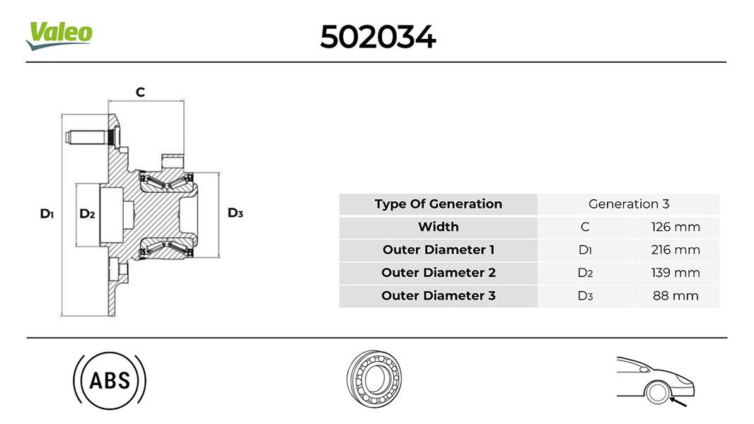 VALEO ÖN TEKER RULMANI PORYALI FORD TRANSİT V363 14> ÇİFT TEKER 6 BİJON OEM: BK312C300AD-KTBK311K018AC-2167067 - VALEO 502034 kodlu oto yedek parça görseli