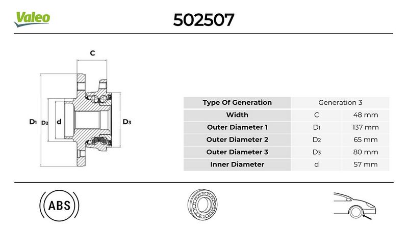 VALEO ON TEKERLEK PORYASI VW Caddy 1.9 2004-02-2010-08 OEM: 1K0498621-5K0498621A-8V0498625 - VALEO 502507 kodlu oto yedek parça görseli