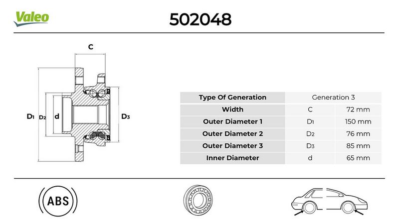 VALEO ON/ARKA TEKERLEK PORYASI VW California 1.9 2007.05 2009.11 OEM: 7H0498611-7L0498611-7H0401611E - VALEO 502517 kodlu oto yedek parça görseli