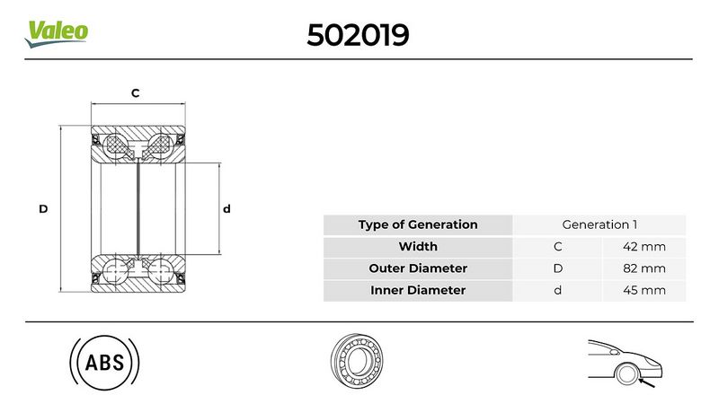 VALEO ON TEKER RULMANI KIT FOCUS III 11 17 KUGA I-II 08 14 YENI CONNECT 14 ABS LI OEM: 8V411K018AB-8V411K018AA-8V411215BC - VALEO 502529 kodlu oto yedek parça görseli