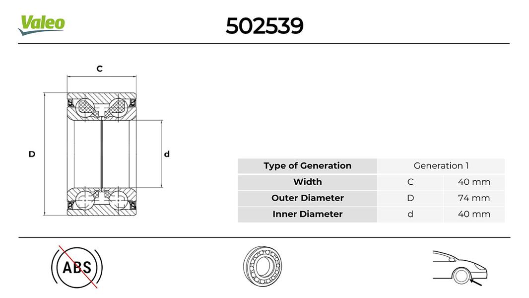 VALEO ON TEKERLEK RULMANI KIT VW Golf 1.6 1999-08-2007-03> OEM: 1J0498625A-0K20133047-B45533047D - VALEO 502539 kodlu oto yedek parça görseli