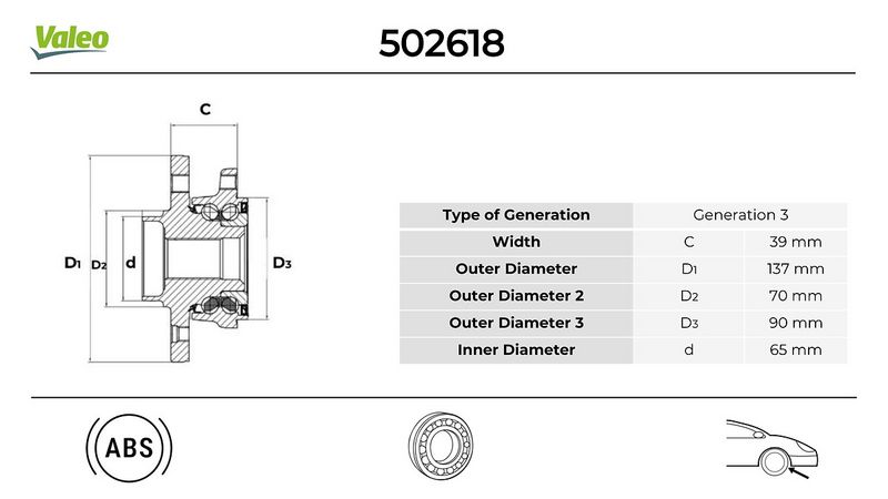 VALEO ÖN TEKER PORYASI RULMANLI VECTRA C 1.6 16V-1.9 CDTI-2.0 DTI-3.0 CDTI-SIGNUM 1.9 CDTI ABS Lİ 5 BİJON OEM: 1603255-1603295-93178661-93186388 - VALEO 502618 kodlu oto yedek parça görseli