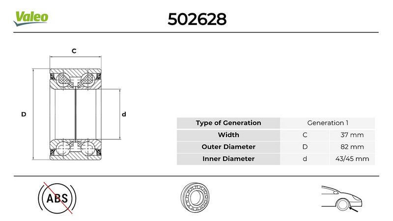 VALEO ON TEKERLEK RULMANI SET VW Passat 1.9 2000-10-2005-05 OEM: 4A0407625A-4A0498625-4D0407625E - VALEO 502628 kodlu oto yedek parça görseli
