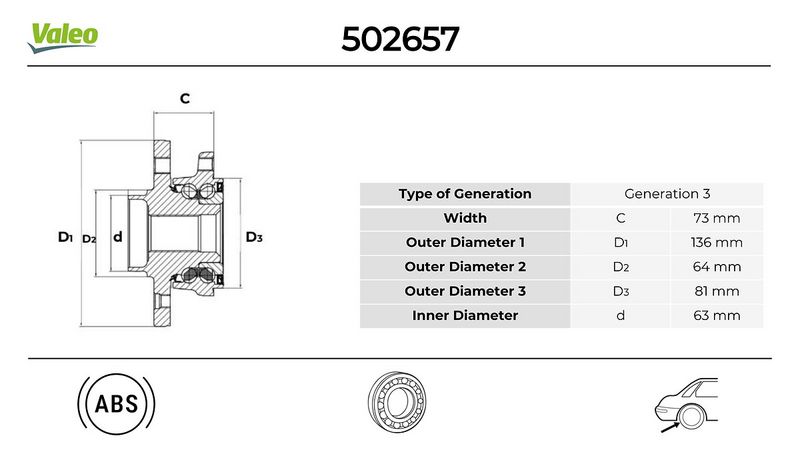VALEO ARKA TEKER RULMANI MONDEO IV 07 14 KUGA I 08 12 OEM: 6G912C299FAH-6G912C299FAG-1769848 - VALEO 502657 kodlu oto yedek parça görseli