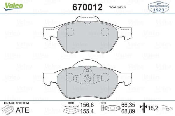 VALEO ÖN BALATA MEGANE II 02 SCENIC II 02 CLIO III 05 1.5dCi 1.6 16V 2.0 16V OEM: 410601237R-7701209100-WVA24535 - VALEO 670012 kodlu oto yedek parça görseli
