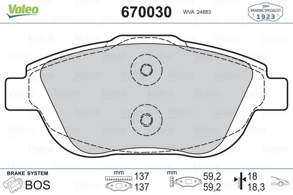 VALEO ÖN FREN BALATASI CORSA F 19 CROSSLAND 17 MOKKA 20 C3 II-III-AIRCROSS 09 C4 14 208 19 2008 19 DS3 15 15 İNÇ 283mm 1647863580-1617293780-3649095 OEM: 1647863580-1617293780-3649095 - VALEO 670030 kodlu oto yedek parça görseli
