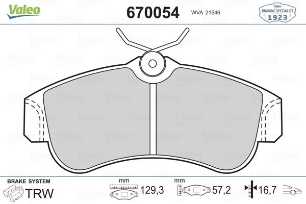 VALEO ÖN BALATA ALMERA II N16 1.5 1.8 2.0Dİ 00 1.5DCİ 03 PRIMERA P10 1.6 2.0GT 90-96 P11 1.6 OEM: 410604M526-410604M525-410602F027 - VALEO 670054 kodlu oto yedek parça görseli