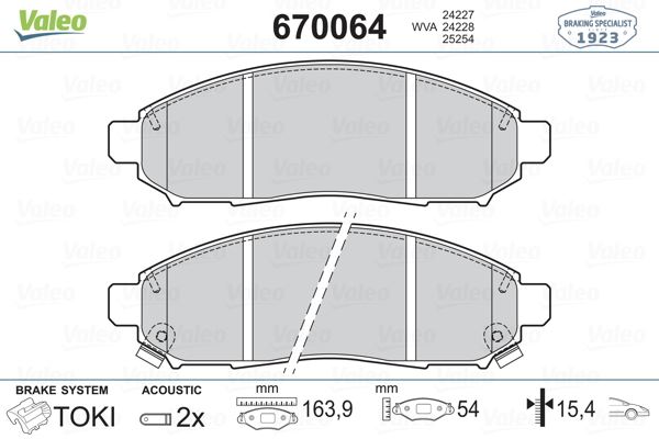 VALEO FREN BALATASI ÖN RENAULT KOLEOS 08 NISSAN NAVARA 2.5L YD25DDTi D40 4x2 4x4 10- / PATHFINDER 2.5L YD25DDTi DCi R51 17MM 410603072R-41060CC090-D1060EJ20A OEM: 410603072R-41060CC090-D1060EJ20A - VALEO 670064 kodlu oto yedek parça görseli