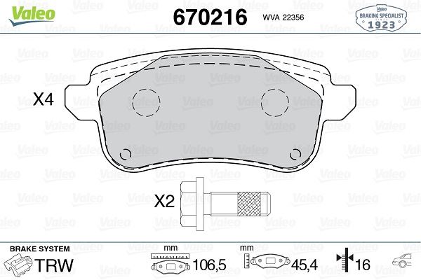 VALEO ARKA BALATA RENAULT MEGANE IV 15 ESPACE V 15 MEGANE IV GRANDTOUR 16 TALISMAN 15 440608235R-440603800R OEM: 440608235R-440603800R - VALEO 670216 kodlu oto yedek parça görseli