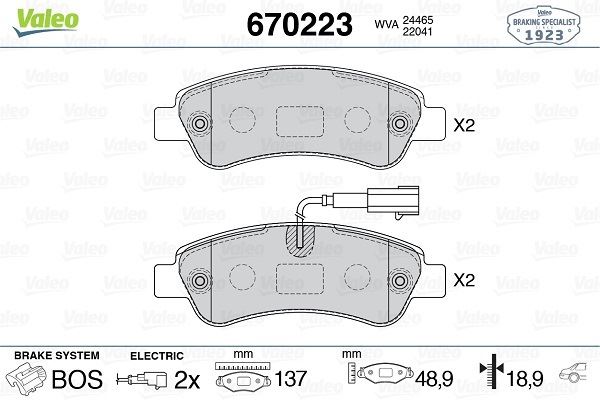 VALEO ARKA FREN BALATASI FİŞLİ BOXER-JUMPER-DUCATO 06 OEM: 1673603480-1614412180-77366679 - VALEO 670223 kodlu oto yedek parça görseli