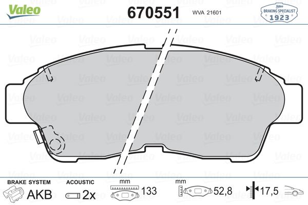 VALEO ÖN BALATA COROLLA 92-97 CARINA 93-97 RAV4 2.0 94-00 CAMRY 2.2 92-01 0446533020-0446533040-WVA21601 OEM: 0446533020-0446533040-WVA21601 - VALEO 670551 kodlu oto yedek parça görseli