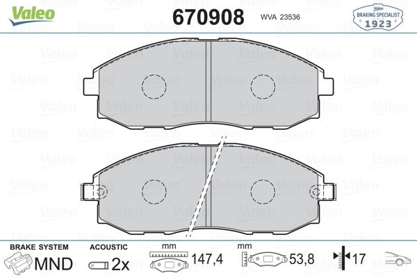 VALEO ÖN BALATA STAREX 2.4I-2.5D 97 2.4I-2.5TCI-2.5 CRDI 98 H1 2.4 MPI 4WD-2.5 D/TD-2.5 TCI-2.5 CRDI 9 581014AA00-581014AA31-581014AA61 OEM: 581014AA00-581014AA31-581014AA61 - VALEO 670908 kodlu oto yedek parça görseli