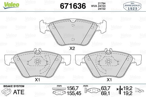 VALEO FREN BALATASI ON MERCEDES W210 W211 S211 C208 A208 A0044200720 OEM: A0044200720 - VALEO 671636 kodlu oto yedek parça görseli