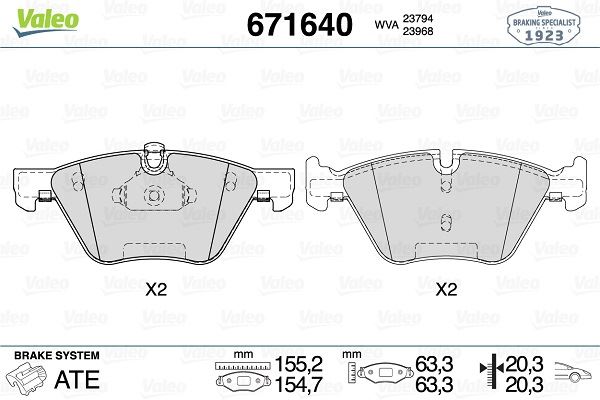 VALEO FREN BALATASI ÖN BMW E60 E87 E90 F10 34116763617 34116763618 OEM: 34116763617 34116763618 - VALEO 671640 kodlu oto yedek parça görseli
