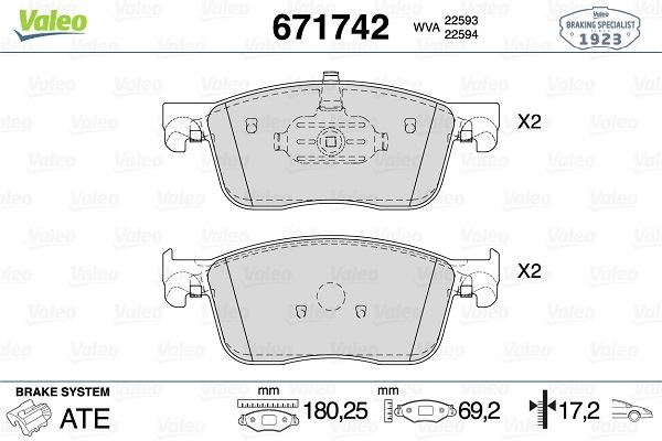 VALEO ÖN FREN BALATASI FIAT DOBLO 23 ZAFIRA LIFE 19 VIVARO C 19 JUMPY III 16 EXPERT 16 TOYOTA PROACE 16 304 mm OEM: 1613260780-1680791780-155253709 - VALEO 671742 kodlu oto yedek parça görseli