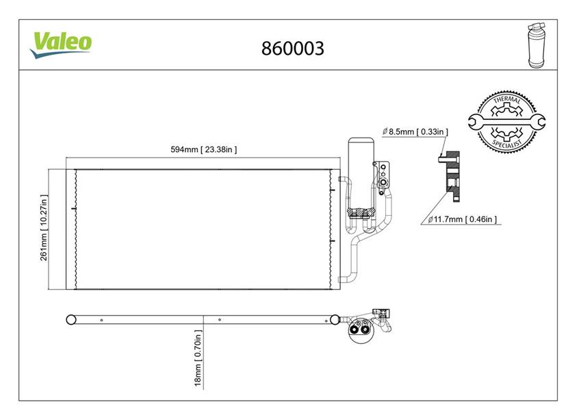 VALEO KLİMA RADYATÖRÜ KONDENSERİ KURUTUCU İLE COMBO-CORSA C 1.3CDTI-1.7CDTI 03> 548x261x16 OEM: 93177423-1850093-13106020 - VALEO 860003 kodlu oto yedek parça görseli