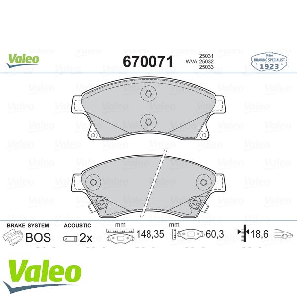 VALEO ÖN BALATA 15 INC ASTRA J 1.3 CDTI-1.4-1.4 TURBO-1.6 1.7 CDTİ 2.0CDTİ 10 AVEO 11 CRUZE 11 OEM: 95530019-1605169-1605261-13412272 - VALEO 9001047 kodlu oto yedek parça görseli