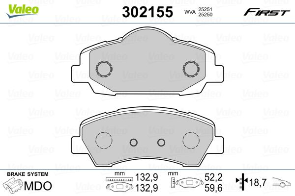 VALEO ÖN FREN BALATASI PEUGEOT P301 12 P308 13 CITROEN C-ELYSEE 12 C4 14 266mm OEM: 1608691380-1610699280 - VALEO 9001135 kodlu oto yedek parça görseli