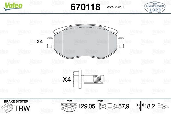 VALEO ÖN FREN BALATASI RENAULT MEGANE IV 15 TÜM MOTOR TİPLERİ G:129MM Y:58.4 MM K:18MM FTE KIRMIZI KUTU 410603407R-WVA22610-410605929R OEM: 410603407R-WVA22610-410605929R - VALEO 9001311 kodlu oto yedek parça görseli