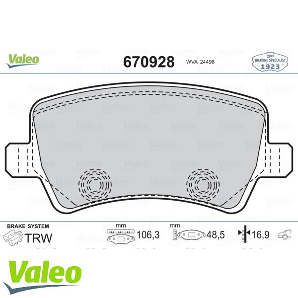 VALEO ARKA FREN BALATASI S-MAX 09 06 GALAXY III 06 VOLVO S60 10 S80 06 V60 -V70 06 XC60 08 XC70 06 RANGE ROVER EVOQUE 11 OEM: 6G912M008FD-30794554-LR027129 - VALEO 9005028 kodlu oto yedek parça görseli