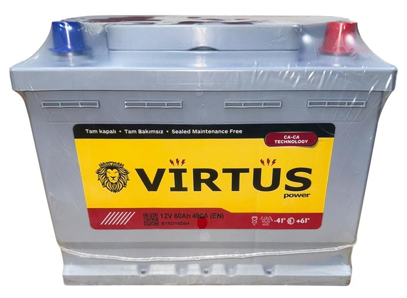 VIRTUS AKÜ 12 V 60 Ah. STANDART L2 KUTU 242x175x190  - VIRTUS V616D16D04 kodlu oto yedek parça görseli