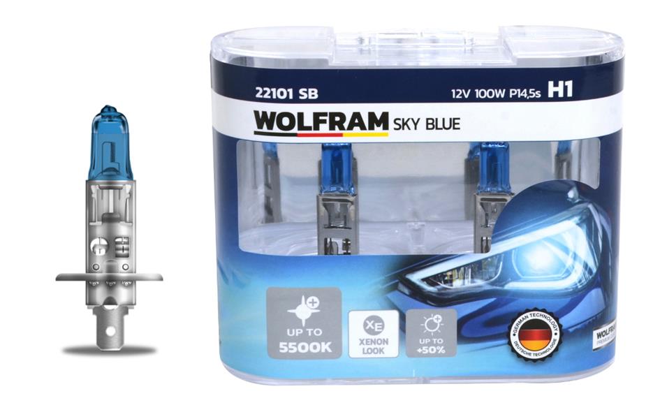 WOLFRAM AMPUL 12V H1 100 P14.5s SKY BLUE BEYAZ IŞIK  - WOLFRAM 22101 SB kodlu oto yedek parça görseli