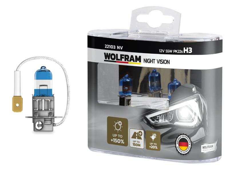 WOLFRAM AMPUL 12V H3 55 PK22s NIGHT VISION 150 FAZLA 20 BEYAZ IŞIK  - WOLFRAM 22103 NV kodlu oto yedek parça görseli