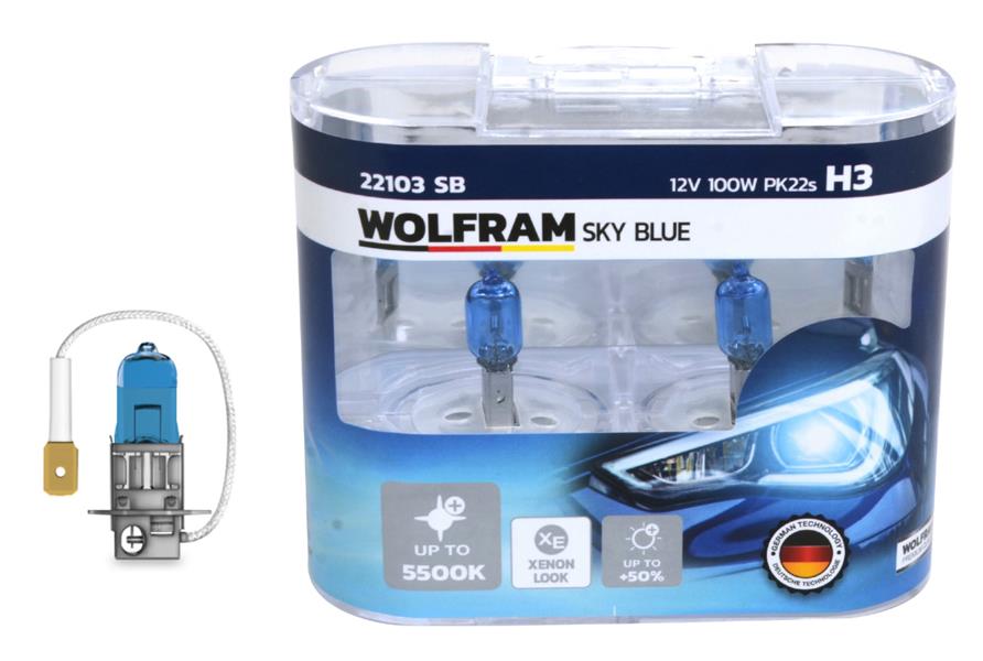 WOLFRAM AMPUL 12V H3 100 PK22s SKY BLUE BEYAZ IŞIK  - WOLFRAM 22103 SB kodlu oto yedek parça görseli
