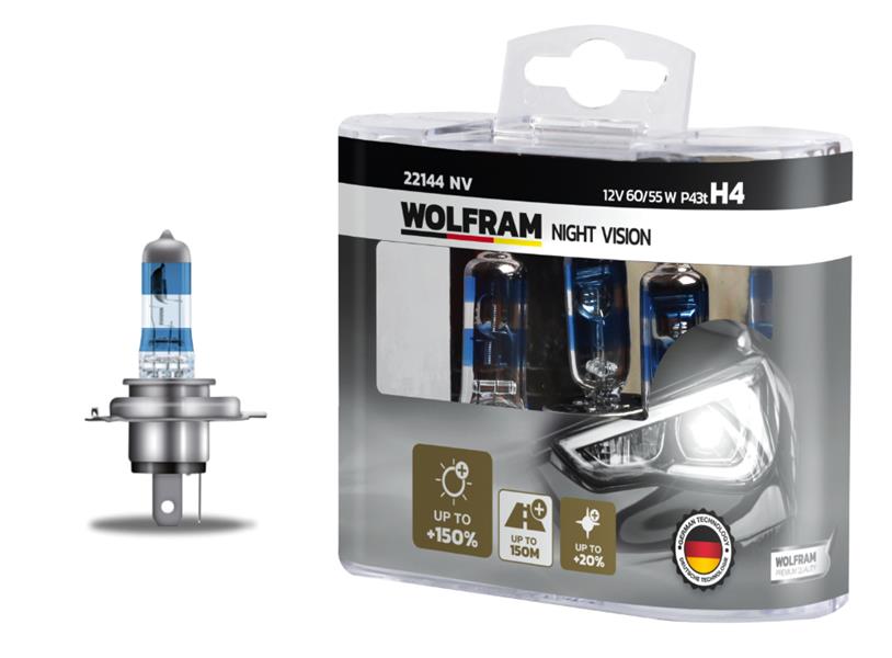 WOLFRAM AMPUL 12V H4 60/55 P43t NIGHT VISION 150 FAZLA 20 BEYAZ IŞIK  - WOLFRAM 22144 NV kodlu oto yedek parça görseli