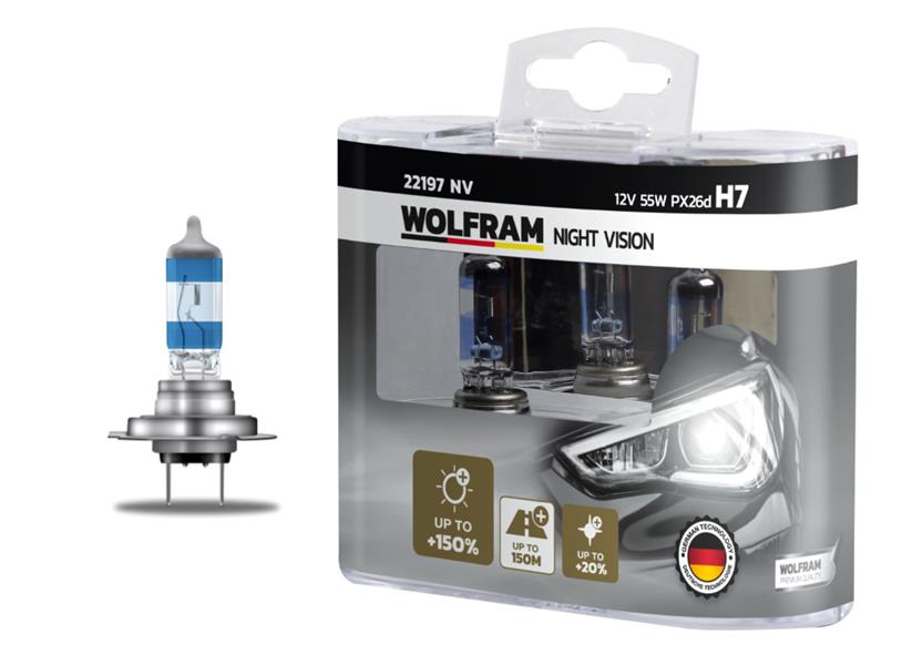 WOLFRAM AMPUL 12V H7 55 PX26d NIGHT VISION 150 FAZLA 20 BEYAZ IŞIK  - WOLFRAM 22197 NV kodlu oto yedek parça görseli