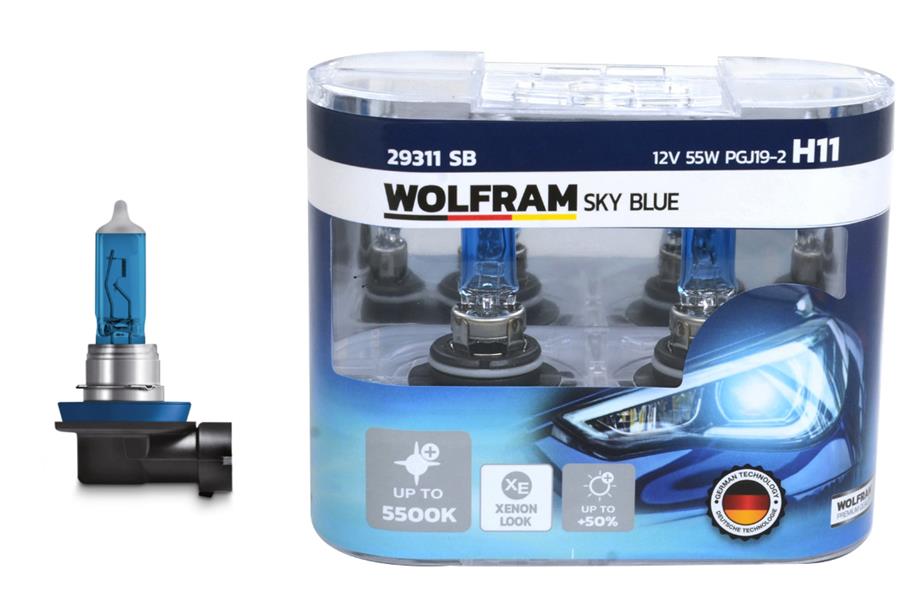 WOLFRAM AMPUL 12V H11 55 PGJ19-2 SKY BLUE BEYAZ IŞIK 7701049263-6216.A3 OEM: 7701049263-6216.A3 - WOLFRAM 29311 SB kodlu oto yedek parça görseli