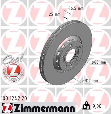 ZIMMERMANN ÖN FREN AYNASI PASSAT 1.6-1.9TDI-2.0-1.8T 00/5.05 A4 01 A6 97SUPERB 02 EXEO 09 312x25x10DLxHAVALI x 986479057-DF4262S 4B0615301A-4B0615301C-8E0615301R OEM: 4B0615301A-4B0615301C-8E0615301R - ZIMMERMANN 100.1242.20 kodlu oto yedek parça görseli