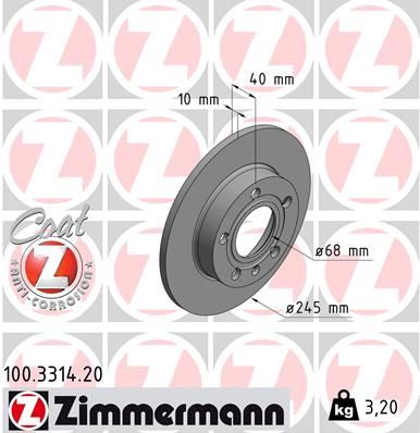ZIMMERMANN ARKA FREN AYNASI AUDI A4 8E2.B6 11/00 A4 Avant 8E5.B6 09/01 SEAT EXEO 09 245x9.9x10DL 986478986-DF4186 8E0615601B-8E0615601P OEM: 8E0615601B-8E0615601P - ZIMMERMANN 100.3314.20 kodlu oto yedek parça görseli
