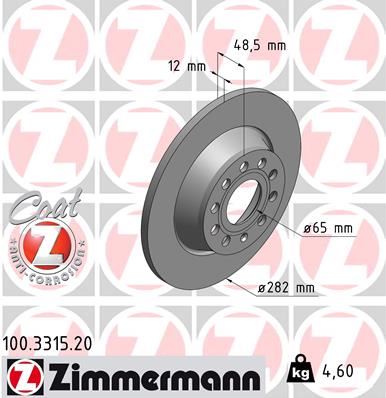 ZIMMERMANN ARKA FREN AYNASI GOLF V-V-PASSAT 05 JETTA III-TOURAN 03 TIGUAN 07 A3 04 OCTAVIA 04 LEON 286x12x9DL 986479247-986479B93-DF4558 1K0615601M OEM: 1K0615601M - ZIMMERMANN 100.3315.20 kodlu oto yedek parça görseli