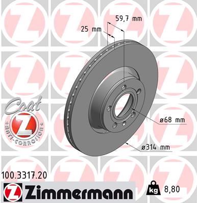 ZIMMERMANN ÖN FREN AYNASI HAVALI A6 2.0TDI/2.0TFSI/2.4/2.4 QUATTRO/2.7TDI/2.7TDI QUATTRO 07/04 986479301-986479C70-DF4470 4F0615301D OEM: 4F0615301D - ZIMMERMANN 100.3317.20 kodlu oto yedek parça görseli