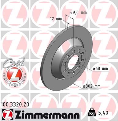 ZIMMERMANN ARKA FREN AYNASI AUDI A6 4B.C5 3.0 QUATTRO 07/04 A6 4F2 2.0 TDI 07/04 302x11.7x9DL 986479257-DF4434 4F0615601E OEM: 4F0615601E - ZIMMERMANN 100.3320.20 kodlu oto yedek parça görseli