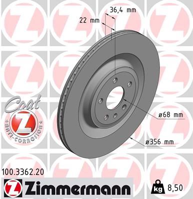 ZIMMERMANN ARKA FREN AYNASI A6 12 A7 12 A8 11 355.8x22x5DLxHVLI 986479749-DF6343S 4H0615601L-4H0615601F OEM: 4H0615601L-4H0615601F - ZIMMERMANN 100.3362.20 kodlu oto yedek parça görseli