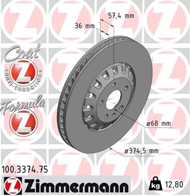 ZIMMERMANN ÖN FREN DİSK A4-A6 2016- TOUAREG 3.0 2017- 4M0615301AD-4M0615301AS-4M0615301R OEM: 4M0615301AD-4M0615301AS-4M0615301R - ZIMMERMANN 100.3374.75 kodlu oto yedek parça görseli
