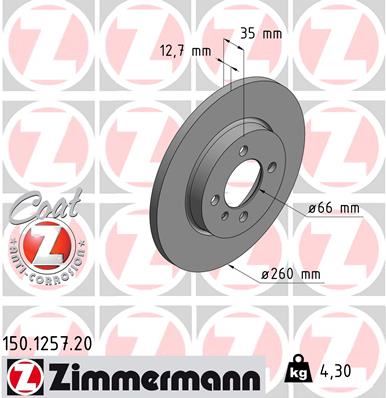 ZIMMERMANN FREN DİSKİ ON BMW E30 ABS SIZ 34111154747-34116752434 OEM: 34111154747-34116752434 - ZIMMERMANN 150.1257.20 kodlu oto yedek parça görseli