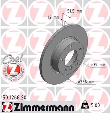 ZIMMERMANN FREN DISKI ON BMW E36 91 98 Z3 95 03 34116757751 OEM: 34116757751 - ZIMMERMANN 150.1268.20 kodlu oto yedek parça görseli