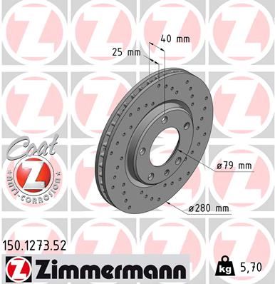 ZIMMERMANN FREN DİSKİ ON BMW M3 E30 KAPLAMALI HAVALI YÜKSEK KARBONLU DELİKLİ 34112226813 OEM: 34112226813 - ZIMMERMANN 150.1273.52 kodlu oto yedek parça görseli