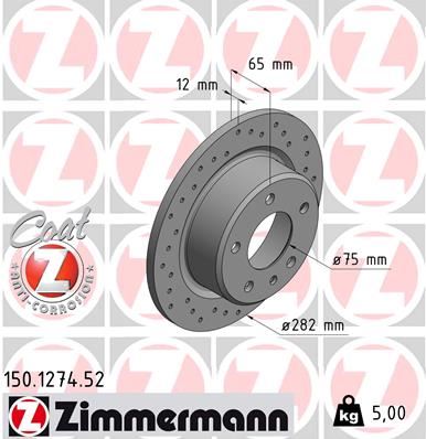 ZIMMERMANN FREN DİSKİ ARKA BMW M3 E30 KAPLAMALI YÜKSEK KARBONLU DELİKLİ 34212225507 OEM: 34212225507 - ZIMMERMANN 150.1274.52 kodlu oto yedek parça görseli