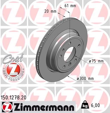 ZIMMERMANN FREN DİSKİ ARKA BMW M5 E34 88 95 E34 V8 4.0 92 96 34211165265 OEM: 34211165265 - ZIMMERMANN 150.1278.20 kodlu oto yedek parça görseli