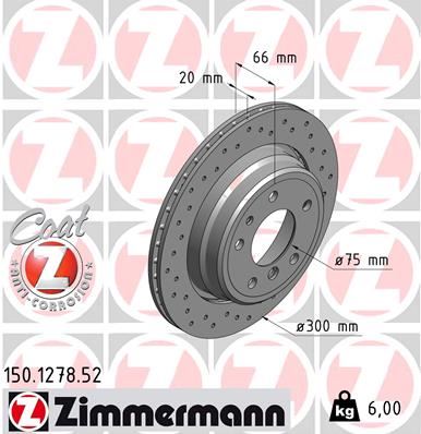ZIMMERMANN FREN DİSKİ ARKA BMW M5 E34 88 95 E34 V8 4.0 92 96 DELIKLI 34211165265 OEM: 34211165265 - ZIMMERMANN 150.1278.52 kodlu oto yedek parça görseli